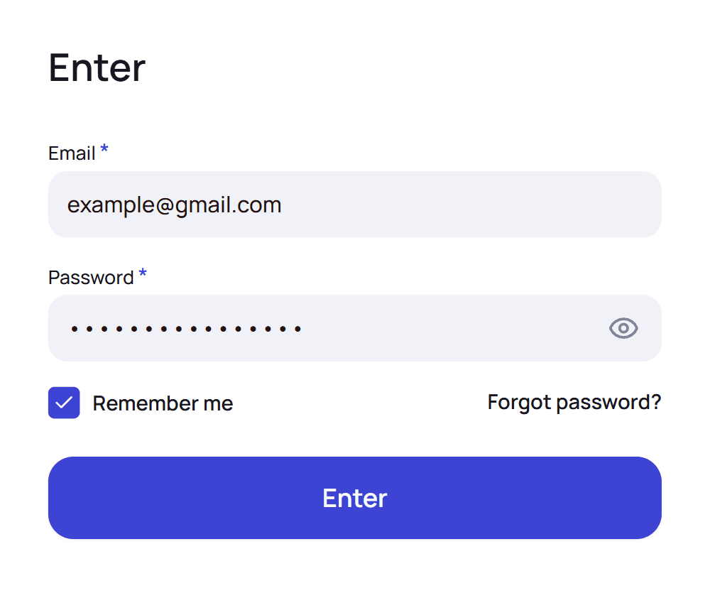 Login page — email and password form