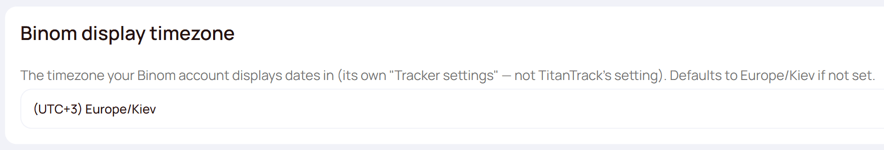 Settings — Binom display timezone