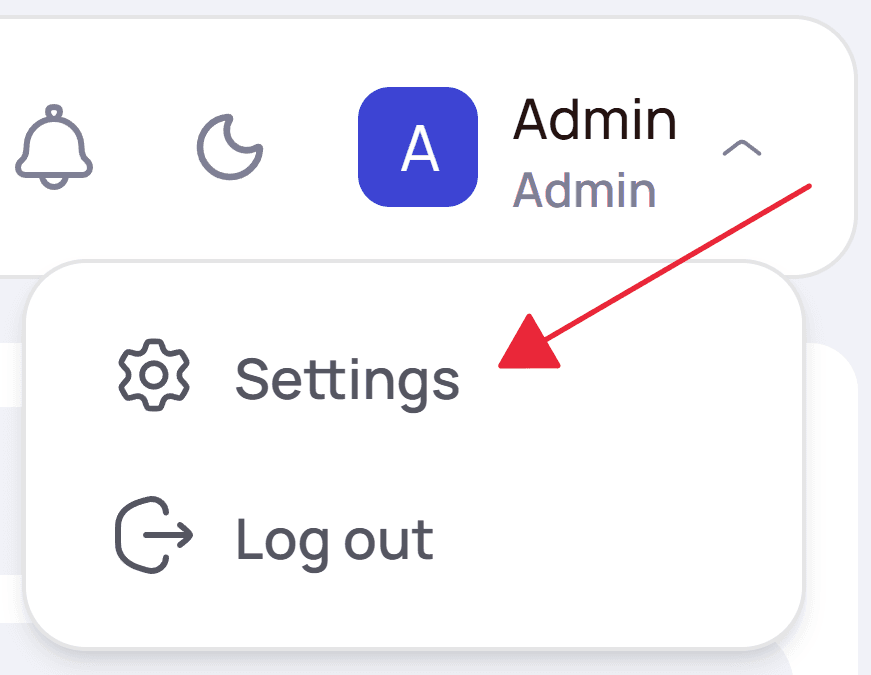 Profile menu — Settings